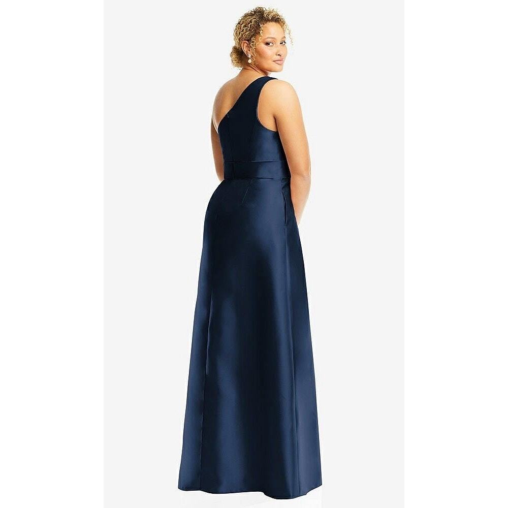 Alfred Sung Style D815 Draped One-Shoulder Satin Maxi Dress Size 14 - Picture 6 of 8